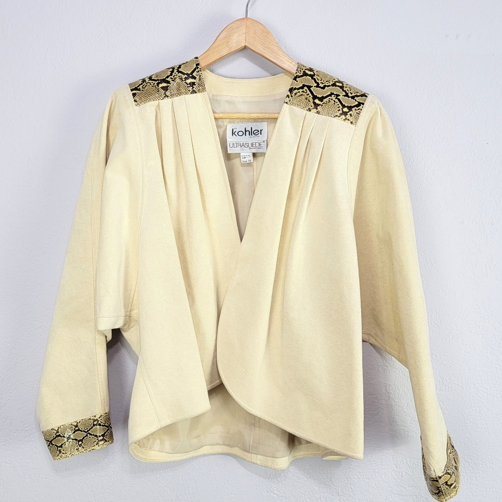 Vintage Kohler UltraSuede Snakeskin Trim Open Jacket Size 10 Union USA - Picture 2 of 15